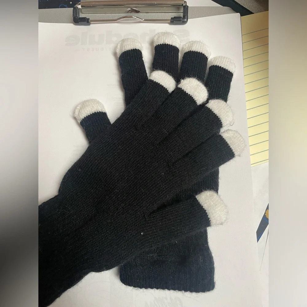 Adult Solid Black Light Up White Fingertip Gloves